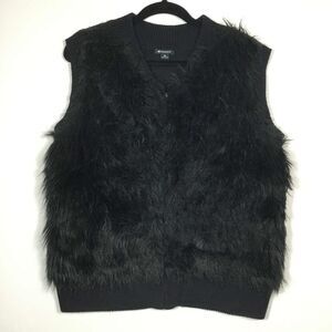 I <3 Ronson Black Faux Fur Autumn Winter Casual Cozy Knit Sweater Vest XL